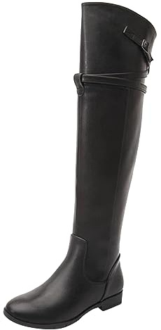 Generisch Stivali invernali da donna sopra le ginocchia, stivali lunghi, tacco piatto, canna lunga, stivali in pelle, fondo piatto, botte alta, stivali, scarpe da donna, Nero , 39 EU