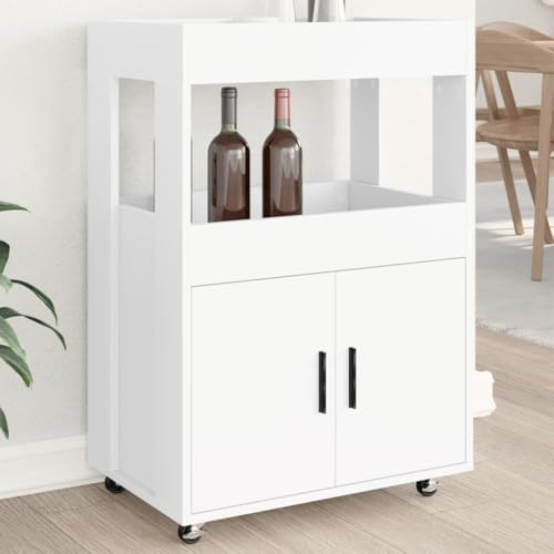 CKioict Carrello Bar Bianco in Legno Multistrato 60x39,5x89 cm con Rotelle Bloccabili e Ampio Spazio Portaoggetti per Cucina e Soggiorno - Ideale per Intrattenimento e Conservazione