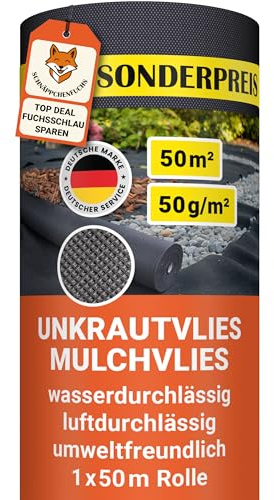 SCHNÄPPCHENFUCHS 50g/m² Unkrautvlies 50m² 1x50m Rolle - wasserdurchlässig & extra reißfest 50 x 1m breit Gartenvlies auf Rolle - UV-stabile Wurzelsperre Mulchvlies Garten Vlies Folie gegen Unkraut