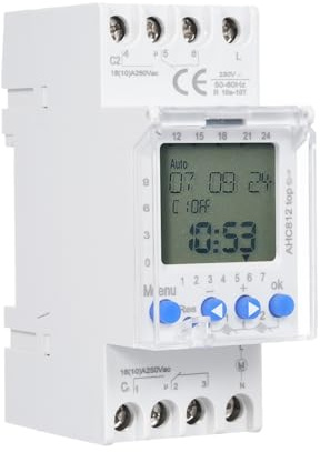 Interrupteur à minuterie programmable 2 canaux AHC812 numérique hebdomadaire Montage sur Rail DIN 230V 16A