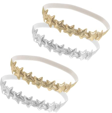 OHPHCALL 4pezzi Cerchietti Bambina con Stella Cinque Punte Fasce per Neonata Glitterate Oro e Argento Accessori Capelli Morbidi e Lavabili per Feste e Uso Quotidiano