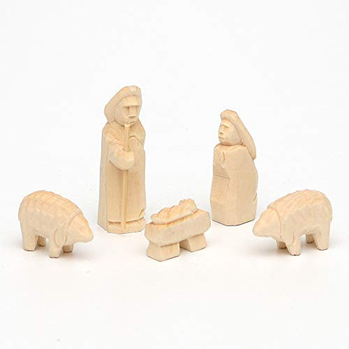 Dekohelden24 Handsnidade trä krubbfigurer som set om 5, mått L/B/H: 1,6 x 2,6 x 5,5 cm.