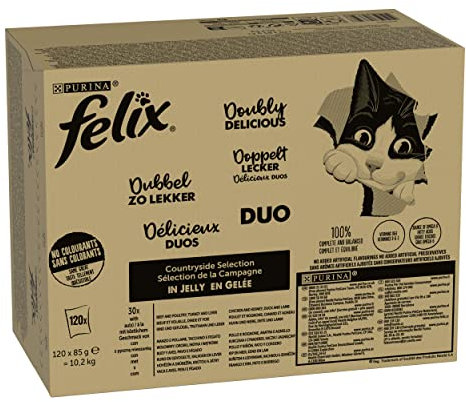 FELIX So gut wie es aussieht Doppelt Lecker Katzenfutter nass in Gelee, Sorten-Mix, 120er Pack (120 x 85g)