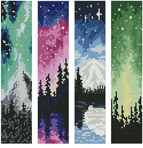 ZuoAnLF Kit segnalibro punto croce 4 pezzi, segnalibri fai da te kit punto croce per principianti, segnalibro ricamo timbrato, 11CT