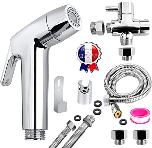 BbfStyle - Marque Française - Kit douchette WC pour l'hygiène intime - Double Jet - installation universelle - Standard Français - En ABS - Finition Chromé - Taharat