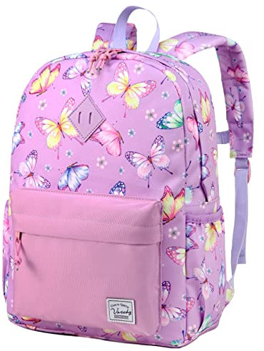 VASCHY Kinderrucksack Mädchen, Niedlich Wasserdicht Vorschule Kinder Rucksack Kindergarten Kleinkind Schulranzen mit Brustgurt Lila Schmetterling