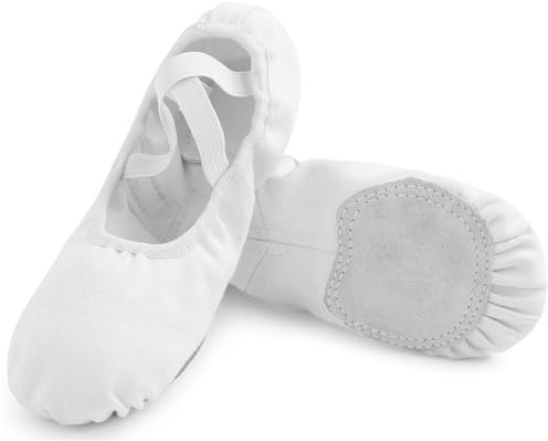 Uniuni Scarpe da balletto elastiche con suola in pelle divisa per bambini e adulti, bianco, 32 EU