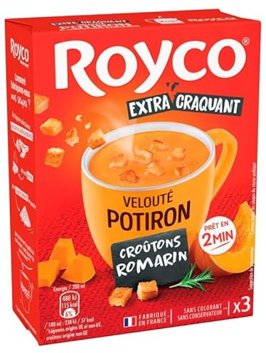 Royco Soupe Potiron avec Croûtons au Romarin - 3 sachets de 85g - Recette onctueuse et réconfortante - Idéale pour un repas chaud et rapide - Saveurs automna - Le Lot De 4