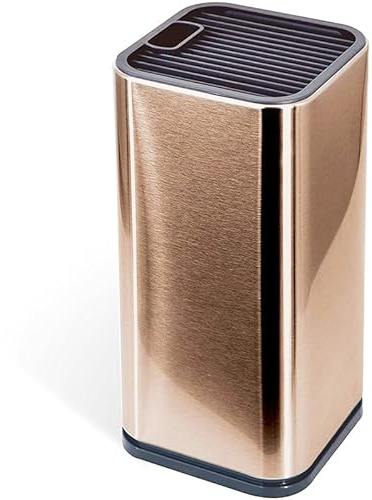 Universal Knife Block Knife Holder for Kitchen Counter Stainless-Steel Modern Rectangular Design with Scissors-slots(Gold)