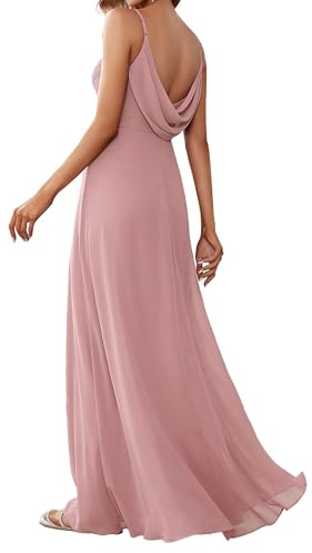 Ever-Pretty Women's Spaghetti Straps Evening Gown V-Neck A-Line Sleeveless Chiffon Backless Maxi Bridesmaid Dresses ES80026