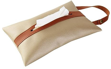 Taschentuchhalter Hängende PU-Leder-Taschentuchbox for Autositzlehne, Toilettenpapier-Aufbewahrungstasche, hängende Taschentuch-Abdeckungstasche, Papierhalter, Taschentuchbox Kosmetiktücherbox(Gold)