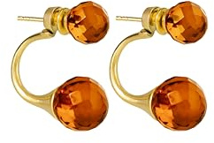 Amber by Mazukna Stud Earrings for Women - 24K Gold Plated Silver, Double Ball Design Earrings with Natural Baltic Amber Pieces, Lightweight Jewelry Gift for Everyday Elegance (Cognac)