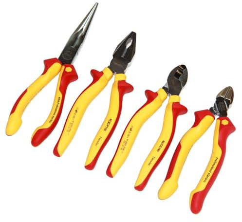 sopomarkt24 VDE Zangen Set 4-teilig – Kombizange, Seitenschneider, Flachrundzange, Kabelschneider, VDE 1000V AC, ergonomische Griffe, verchromte Oberfläche, für Elektriker und Heimwerker