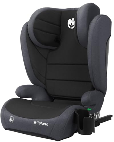 Tulano JOY 35 | Kindersitz 100-150 cm | ECE R129/03 i-Size Zertifikat | ISOFIX + 3-Punkt-Gurt | 13-fach verstellbare Kopfstütze | Abnehmbarer Bezug | Schwarz & Grau