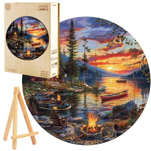 PASJO Holzpuzzle für Erwachsene 300 Teile Thema Lake House Holzbox Mini Staffelei Jigsaw-Puzzle