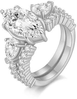 TUSRORSU Lot de bagues de fiançailles en moissanite 3 carats, couleur D, couleur VVS1, clarté de coupe marquise, bagues de fiançailles en or pour femme, bagues de fiançailles en argent sterling 925