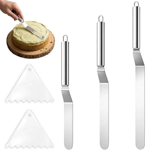 5-teiliges Tortenverzierungs Set mit Winkelpalette 6/8/10 Zoll und Tortenspachtel aus Edelstahl, Profi Backwerkzeuge für Torten Gebäck Desserts, Ideal für Hobbybäcker Bäckereien und Konditoreien