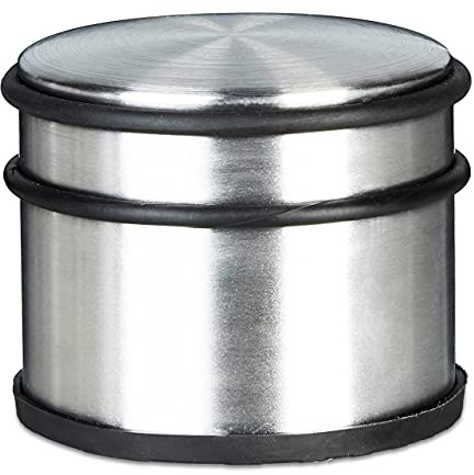 Relaxdays Türstopper aus Edelstahl 2er Set, Gummi-Schutz, silber | Puffer für schwere Türen und Fenster, HBT: ca. 7,5x9,5x9,5 cm