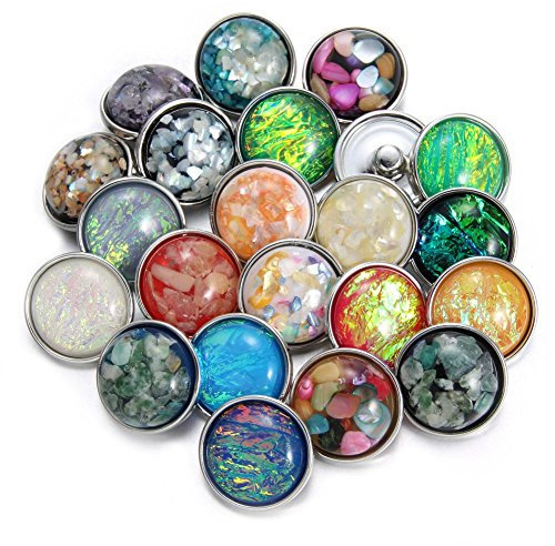 Soleebee 24 Stück Kristall Schale Opal 20mm Click Button fit 5.5mm-Knopfloch Schmuck Charms