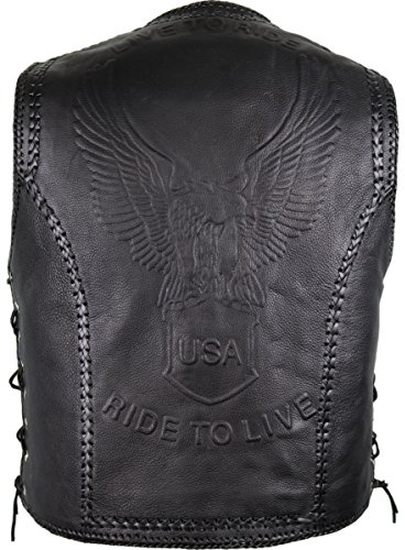 MDM Chaleco de piel de vacuno para hombre, color negro, estampado de águila (talla XL)