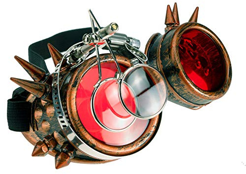 4sold Loupes Steampunk Antique Copper Cyber ​​Goggles Rave Goth Vintage Victorian Sonnenbrillen Inklusive GRATIS UV400 Sonnenbrille Objektiv und zusätzliche Aufkleber alle Bilder sehen