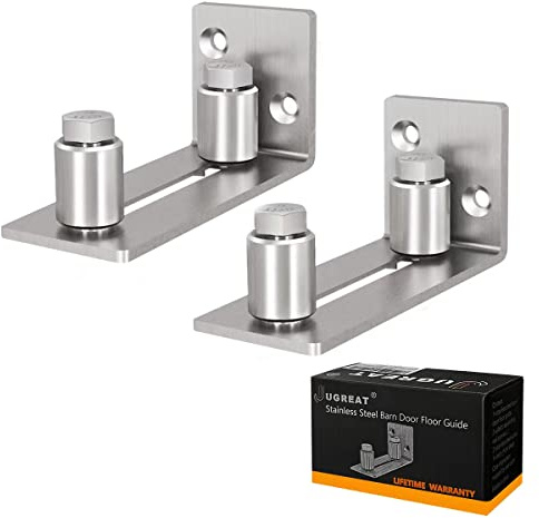 JUGREAT Stainless Steel Sliding Door Guides Floor Mount, Adjustable Roller Wall Mounted Floor Guide for Door Thick Up to 2 1/8 Inches, Flush Bottom Design (2 Pack)