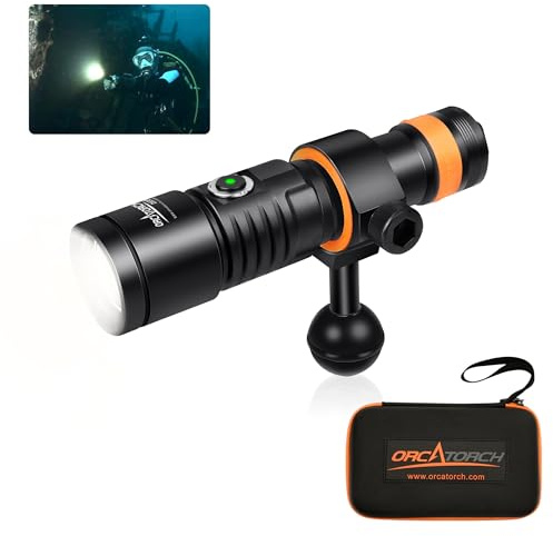 ORCATORCH D530V - Luz de Buceo de 1200 Lúmenes, Haz Súper Amplio de 140 Grados, 150 Metros, IP68, con Indicador de Estado y Rótula