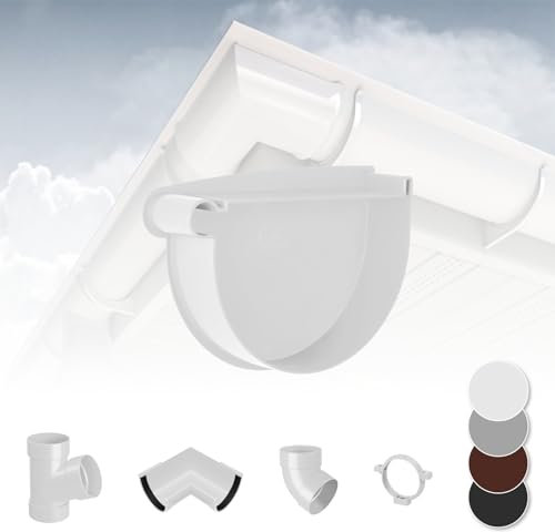 RAINWAY L Regenrinnen System (Rinnenendstück links weiß) - PVC-U Kunststoff in 4 Farben, für Dachflächen > 100m² empfohlen, Endstück Endkappe