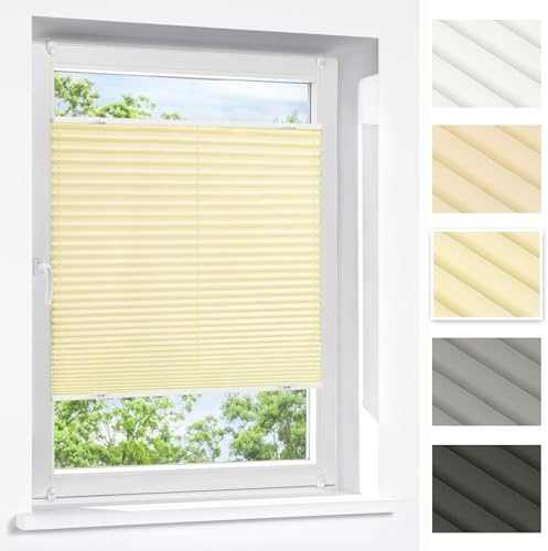 Victoria M. Praktica Plissee ohne Bohren, zum Klemmen Sichtschutz Fenster, Sonnenschutz, Polyesterstoff, 35 x 120 cm, Creme