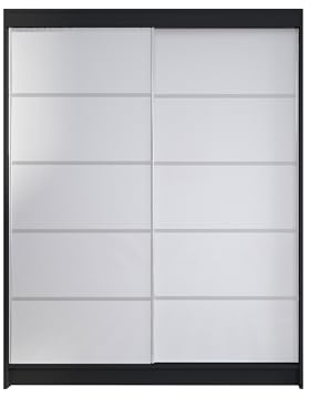 Mirjan24 Kleiderschrank Metropolis IV, Schwebetürenschrank mit Kleiderstange und Einlegeboden Garderobe Diele & Flur Schrank Schlafzimmerschrank (Schwarz/Weiß, ohne Beleuchtung)