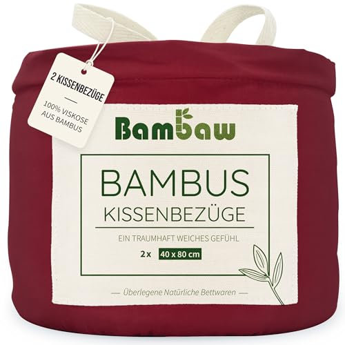 Bambaw Kissenbezug 40 x 80 Bambus, 2-er Pack, haarfreundlicher 40x80cm Kissenbezug, Anti Milben Bettwäsche, hypoallergene Bettwäsche, Bambus Kopfkissenbezug (Burgunderrot)