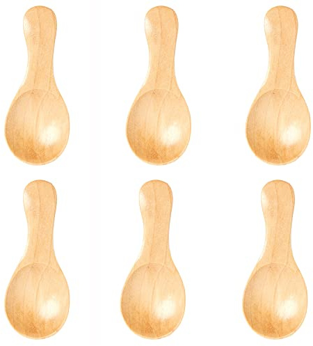 Kleine Holzlöffel,Mini Holz Teelöffel Kaffeelöffel Eis Salzlöffel Honig Kaffee Tee Zucker Salz Marmelade Senf Gewürze Holzlöffel für Küche Gewürzöl Eiscreme Milchpulver,6 Stück Helles Holz 8x3.6cm