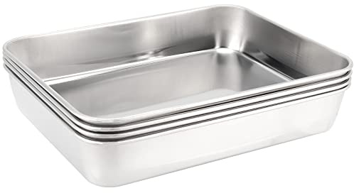 JEUIHAU Lot de 4 mini plaques de cuisson en acier inoxydable - 23 x 17 x 5 cm - Finition miroir et antiadhésif - Pour gâteaux, pizzas, cookies, viande, légumes, desserts