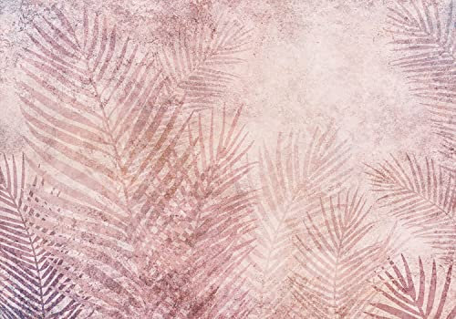 decomonkey Fototapete selbstklebend Palmen 343x256 cm XL Selbstklebende Tapeten Wand Fototapeten Tapete Wandtapete klebend Klebefolie Deko Modern Natur Steinwand Pflanzen Beton Abstrakt rosa