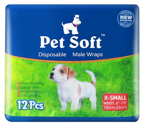 Pet Soft Dog Nappies Male - 12 Count Disposable Dog Wraps, Super Absorbent Belly Bands for Male Dogs (XS-12 Count)