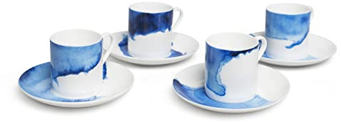 BlissHome Rick Stein Coves of Cornwall - 4 Piece Espresso Cup & Saucer Set - Bone China - Featuring Beautiful Designs Inspired by the Land and Seascape of Cornwall