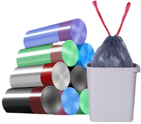 Bolsas de basura con cordón gruesas de 4 a 6 galones, bolsas de basura sin perfume, bolsas para cocina, baño, oficina, Hom (rojo-100)