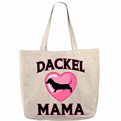 Trendation - Dackel Mama Geschenk Stoffbeutel Dackel Besitzerin Tragetasche Einkaufstasche Beutel (Breit)