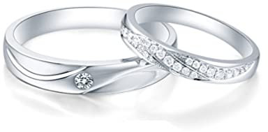 AMDXD Echter Schmuck Ringe Diamant 0.17ct, 2 Stücke Solitärring Platin Klassiker Design Freundschaftsringe Hochzeitsring Verlobungsring, Damen 51 & Herren 56