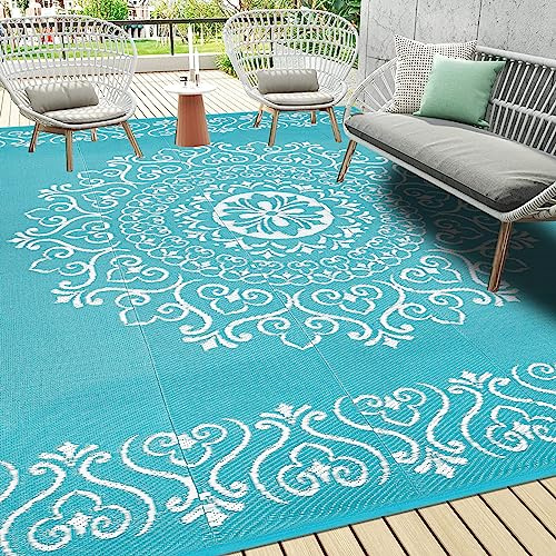 Pauwer Wasserdichter Outdoor-Teppich, wendbar, Kunststoff, Stroh, Terrasse, Camping, Innen- und Außenbereich, Wohnmobil-Matte für Deck, Camper, Veranda, Balkon, Hinterhof, Picknick, Blumenmuster,