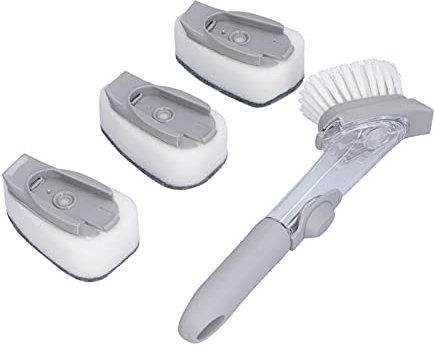 Cepillo dispensador de jabón, apto para lavavajillas, cepillo para lavavajillas con cabezal de repuesto para cocina para el hogar