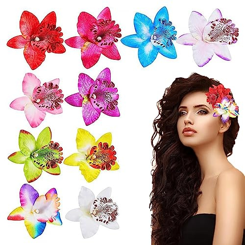 10 StüCke Hawaii Bunte Haarspangen Damen, Blume Haarklammern MäDchen, Phalaenopsis Haarclips Kinder Haarschmuck FüR Frauen Party Haarstyling Haarnadeln Hochzeit
