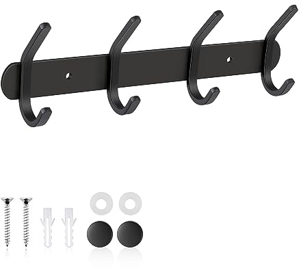ERWEY Kleiderhaken Wand mit 4 Haken, Garderobenleiste Edelstahl Hakenleiste Garderobenhaken Handtuchhalter zum Aufhängen von Hut, Mantel und Handtuch, Schwarz