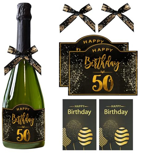 2 Stück Flaschenetikett zum 50. Geburtstag Flaschenetikett Geburtstag Happy Birthday Etikett Schleifen Geburtstagskarte Geburtstags Geschenk für Frauen Männer