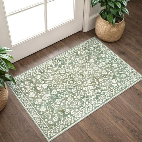SILOLOOM Vintage Washable Entryway Rug 2x3 Small Area Rug Non Slip Door Mat
