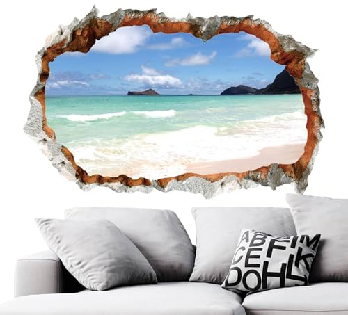 XIAOXIAOYU Adesivi murali spiaggia, adesivo murale con foro rotto - Murale della camera da letto rotto,Decalcomanie da muro adesive per decorazioni da parete per finestre con vista sul mare per sala