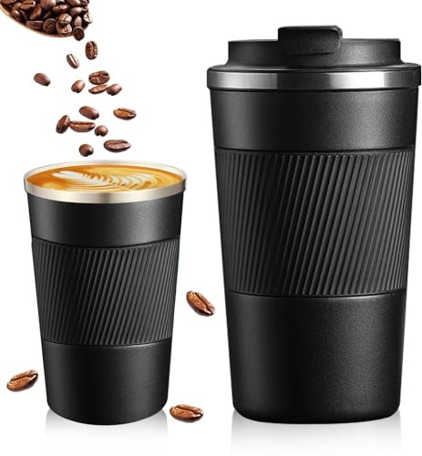 DOETYD Travel Mug with Leakproof Lid 380ML Stainless Insulated Coffee Thermal Cup Reusable Insulated Mug for Hot Cold Coffee Drinks Water (380ML Black)