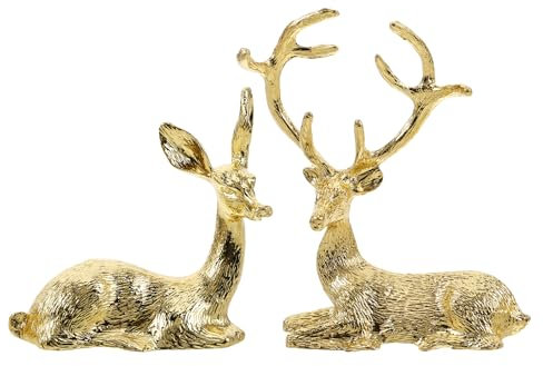 Ciieeo 2 Stück Goldene Rentier-Weihnachtsdekoration Goldene Elchfigur Sitzende Hirschstatue Miniaturen Für Heimdekoration
