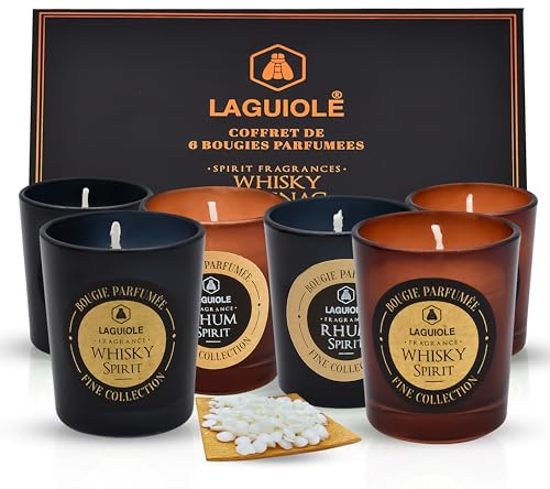 Candelas Aromáticas Laguiole 6 piezas 4,50x5,30 cm - Set de Regalo Rojo&Negro&Naranja - Vela en Recipiente de Vidrio - Uso para Navidad, Cumpleaños, San Valentín, Aromaterapia, Baño, Yoga
