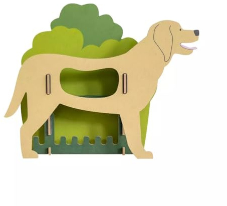 Generisch Werkhaus Kindergarderobe Hund Labrador- Garderobe aus Holz für Kinder aus Holz 40 x 41 x 13 cm